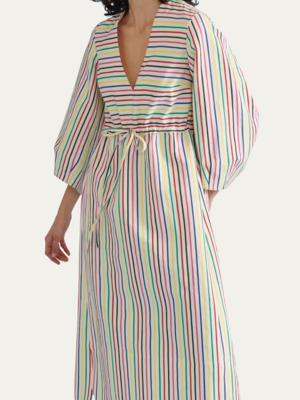 Rosie Assoulin Striped V-Neck Midi Dress in Multicolor